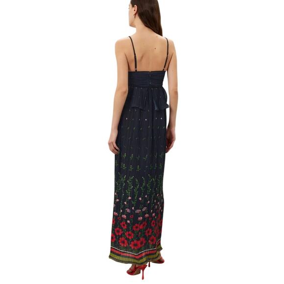 Sabina Musayev Black Pleated Gown SMALL Tiered Maxi Dress Floral Cut Out $430 - Picture 4 of 11